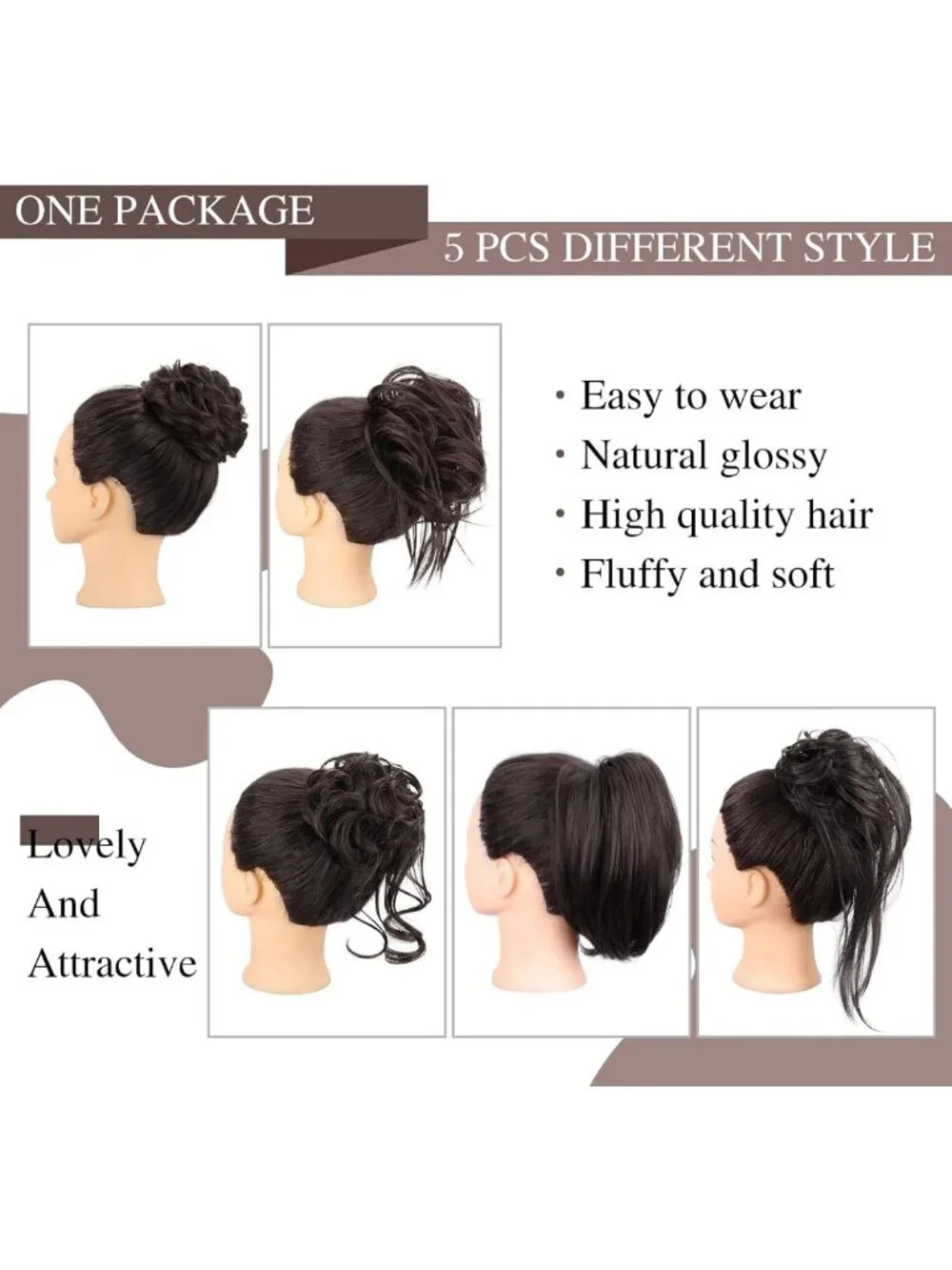 5-Piece Messy Hair Bun Hairpieces for Effortless Tousled Updos - Perfect for